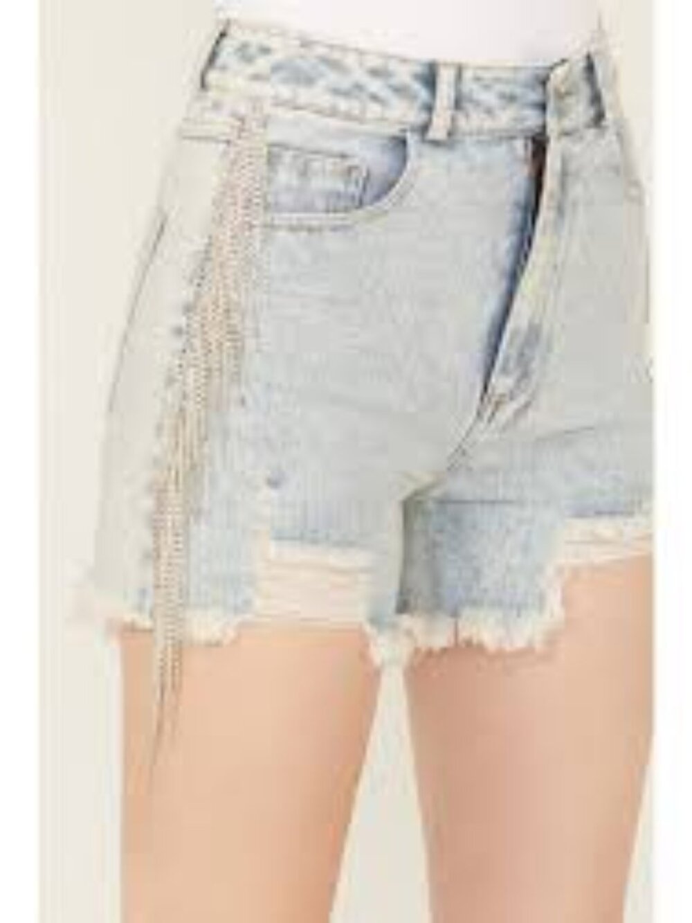 Blue B Light Wash High Rise Rhinestone Side Chain Fringe Denim Shorts Small